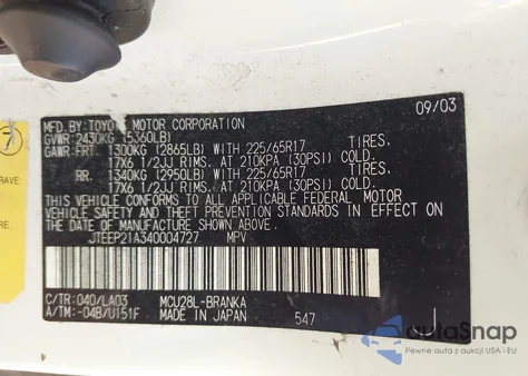 2004 Toyota Highlander Limited V6 из США, поврежденный, VIN JTEEP21A340004727